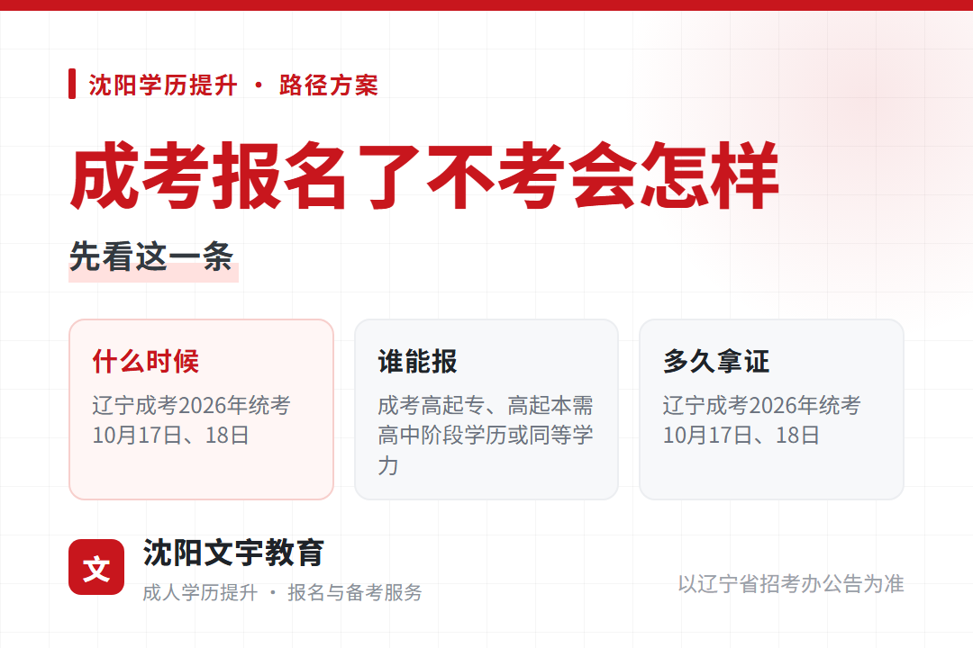 2026年辽宁成人高考报了名不去考会怎样:缺考会发生什么、10月17日考试安排与